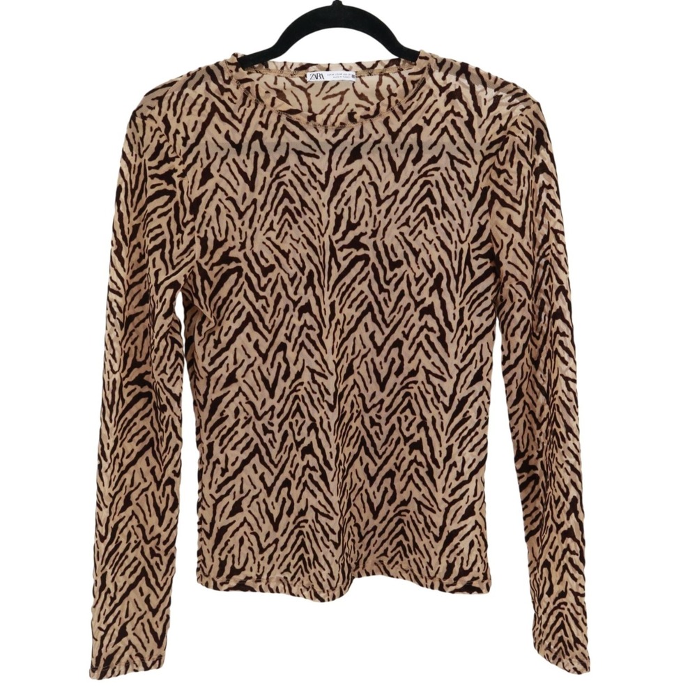 Zara Brown and Black Pattern mesh top